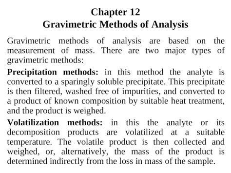 2 major types of gravimetric methods|different types of gravimetric methods.